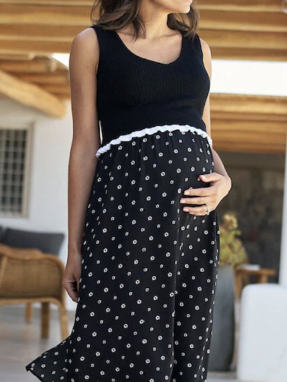 Seraphine Size 6 Maternity AND Nursing Dress - knitted top woven skirt Black